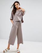 Native Youth Relaxed Wide Leg Cropped Pants Co-ord - Gray