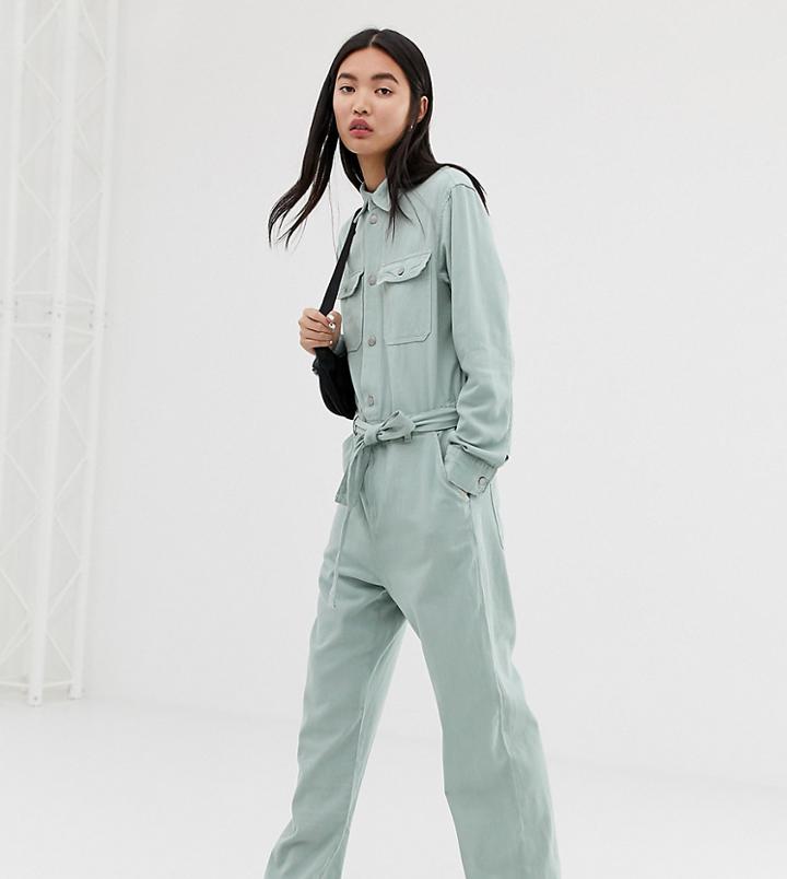Weekday Boiler Suit With Tie Waist In Mint - Green