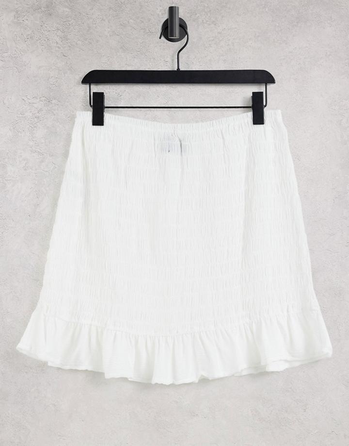 Asos Design Shirred Mini Skirt In Crinkle In White