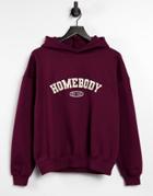 In The Style 'homebody' Slogan Hoodie In Burgundy-red