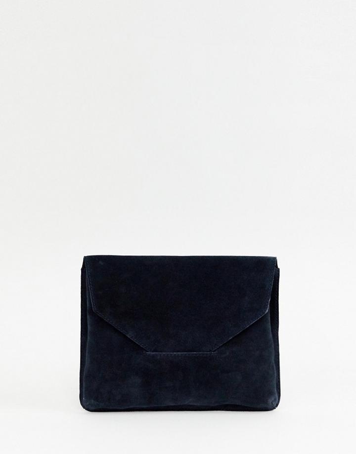 Asos Design Suede Tuck Front Clutch Bag-navy