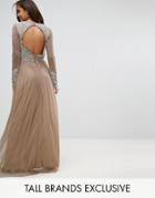 Maya Tall Long Sleeve Open Back Lace Detail Maxi Dress - White