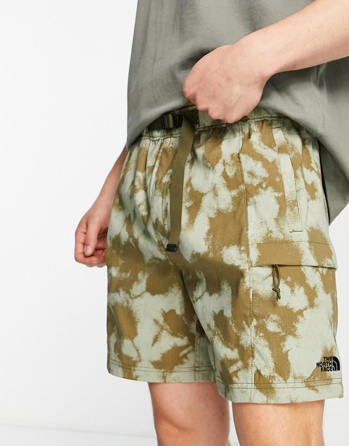 The North Face Class V Belted Shorts In Green Tie Dye
