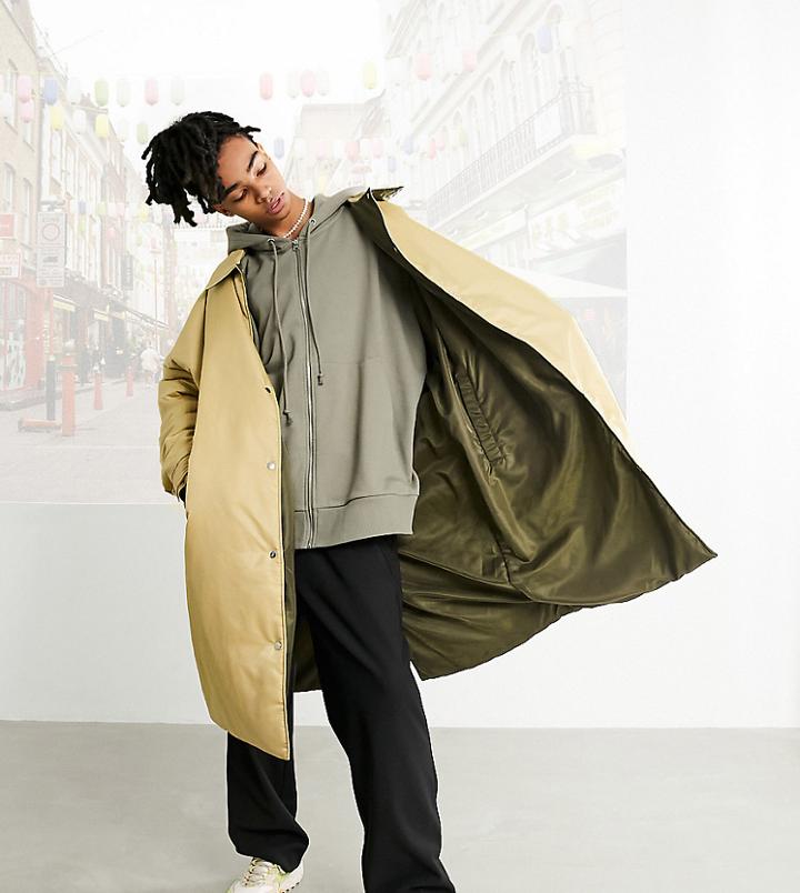 Collusion Unisex Longline Oversized Reversible Puffer Jacket-green