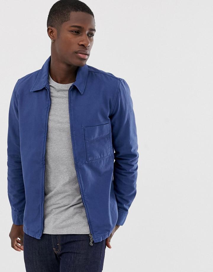 Nudie Jeans Co Sten Zip Through Worker Jacket In Washed Blue