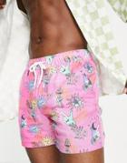 Asos Design Lightweight Skater Shorts With Mushroom Print-pink