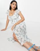 Asos Design 90s Pintuck Button Through Maxi Dress In White Based Ditsy Floral-multi