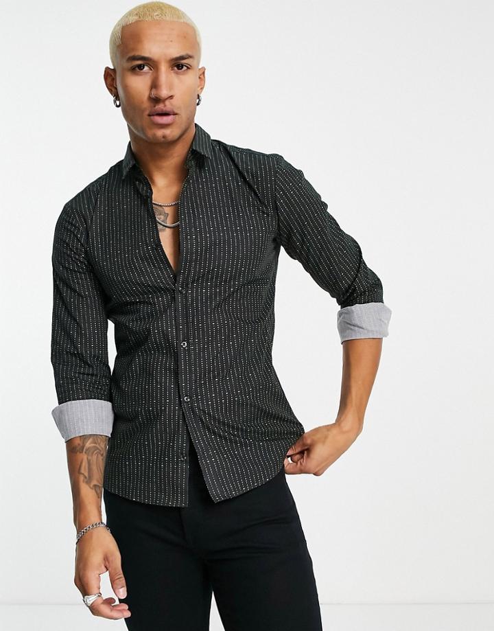 Hugo Ero Long Sleeve Shirt With Script Stripe In Black