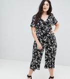 Asos Curve Jumpsuit With Wrap Front In Floral Print - Multi