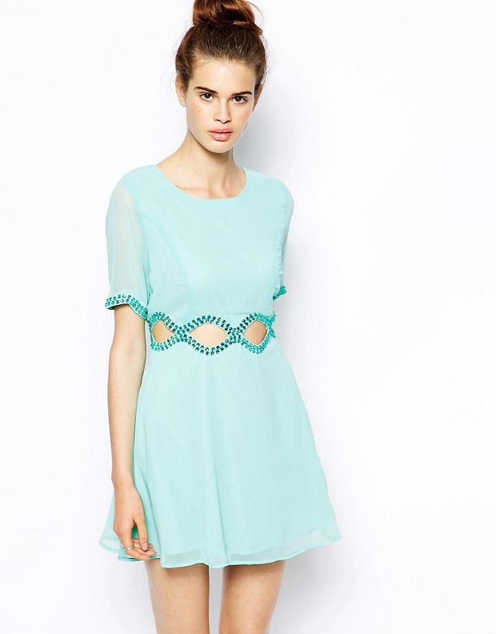 Ax Paris Dress With Diamond Waist Cut-out - Blue