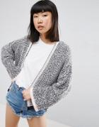 Asos Crop Cardigan In Textured Stitch And Wide Sleeves - Navy