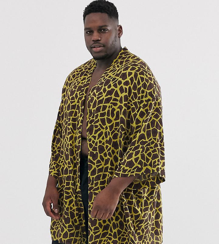 Asos Design Plus Kimono In Giraffe Print-brown