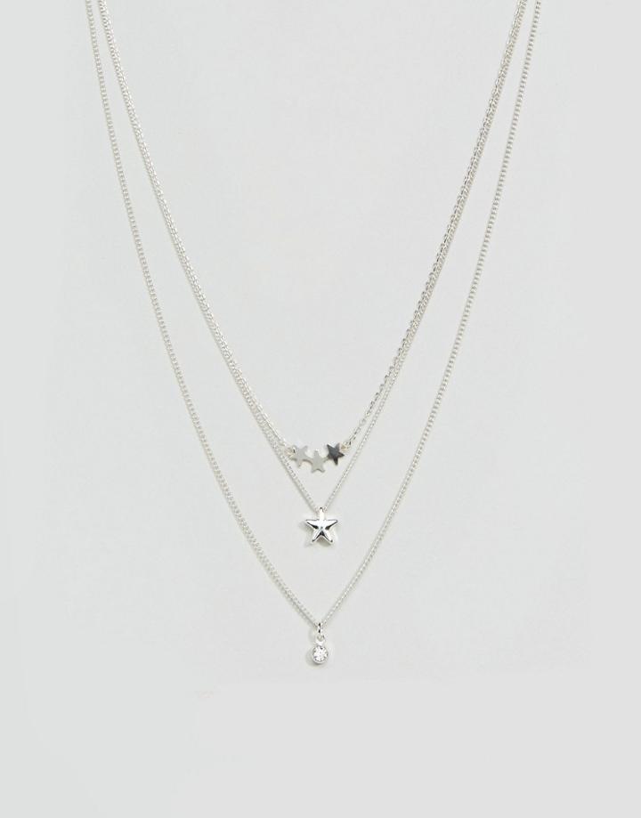 Monki Triple Star Chain Necklace - Silver
