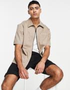 River Island Short Sleeve Maison Shirt In Beige-neutral