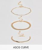 Asos Curve Exclusive Pack Of 3 Vintage Style Chain Bracelets - Gold