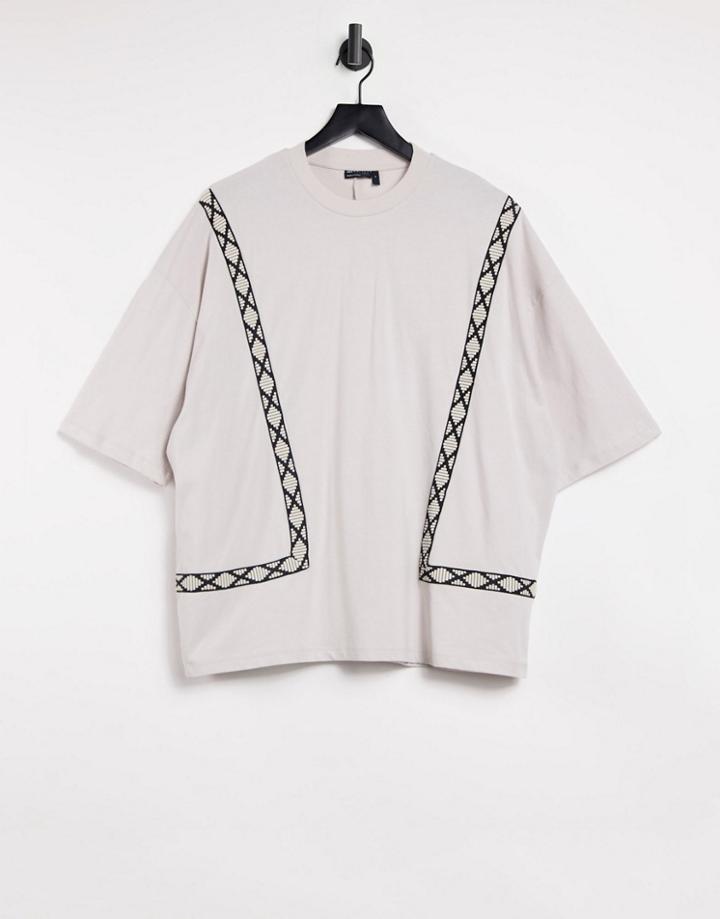 Asos Design Oversized T-shirt With Taping In Gray-grey