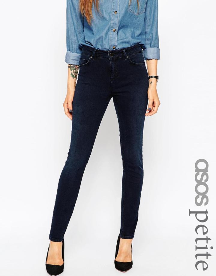 Asos Petite Lisbon Midrise Skinny Jeans In Jules Dark Wash - Dark Stone Wash