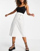 Asos Design Wrap Midaxi Skirt With Wrap Around Tie Detail In White