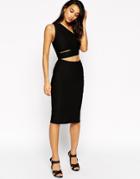 Asos Midi Textured Dress With Cut Out - Black