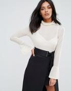 A State Of Being Chantelle Top With High Neck And Flare Sleeves - Pink
