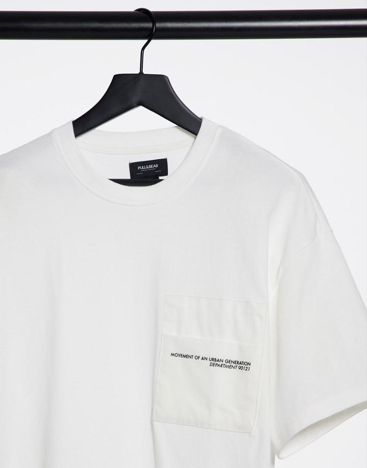 Pull & Bear Utility T-shirt In Ecru-white