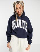 Weekday Easy Organic Cotton Blend Hoodie With Slogan Front In Navy