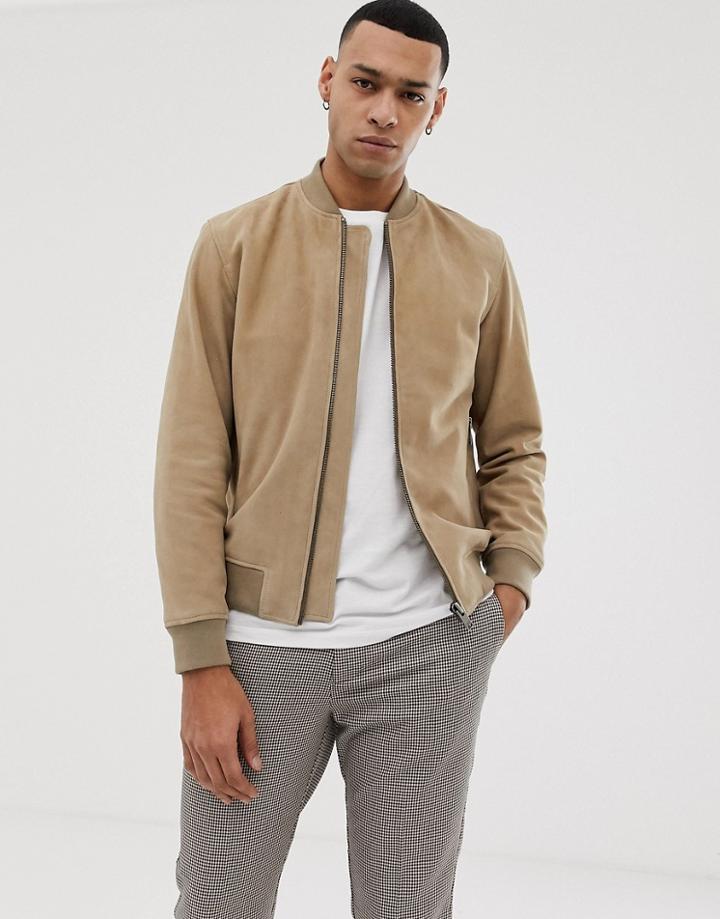 Selected Homme Suede Bomber Jacket-beige