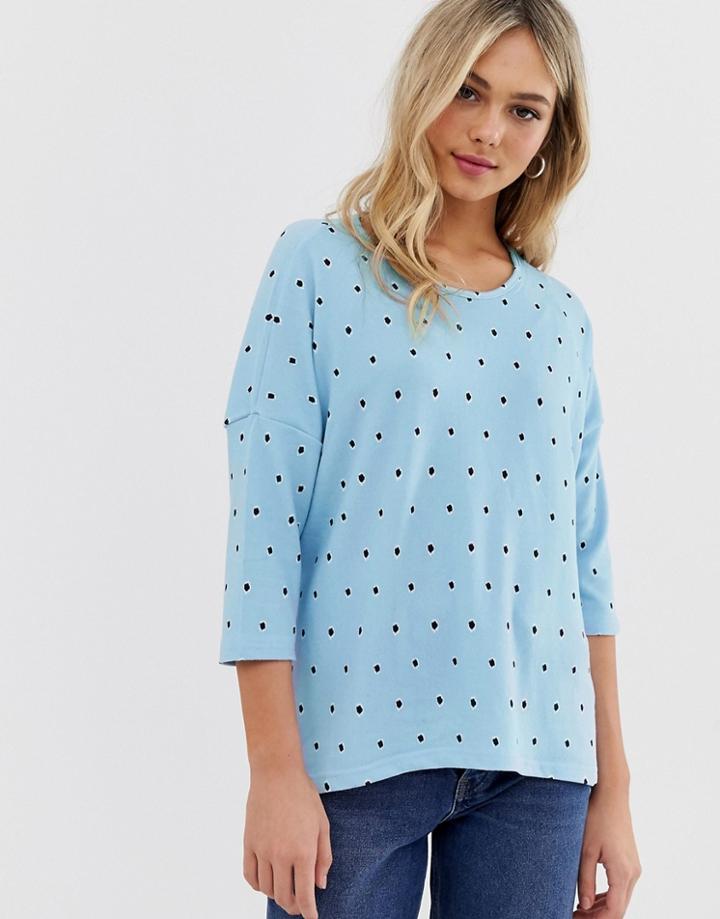 Jdy Winner Ditsy Heart Print 3/4 Sleeve Top - Blue