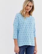 Jdy Winner Ditsy Heart Print 3/4 Sleeve Top - Blue