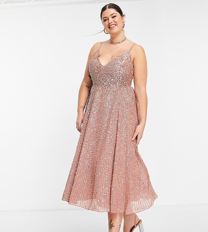 Asos Edition Curve Embellished Cami Midi Dress In Cinnamon Rose-copper