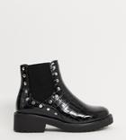 London Rebel Wide Fit Studded Chunky Chelsea Boots In Black