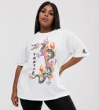 Asos Design Curve Oversized T-shirt With Dragon Print In White