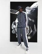 Asos Design Set Oversized Sweatshirt With Half Zip In Stripe & Contrast Panels-black