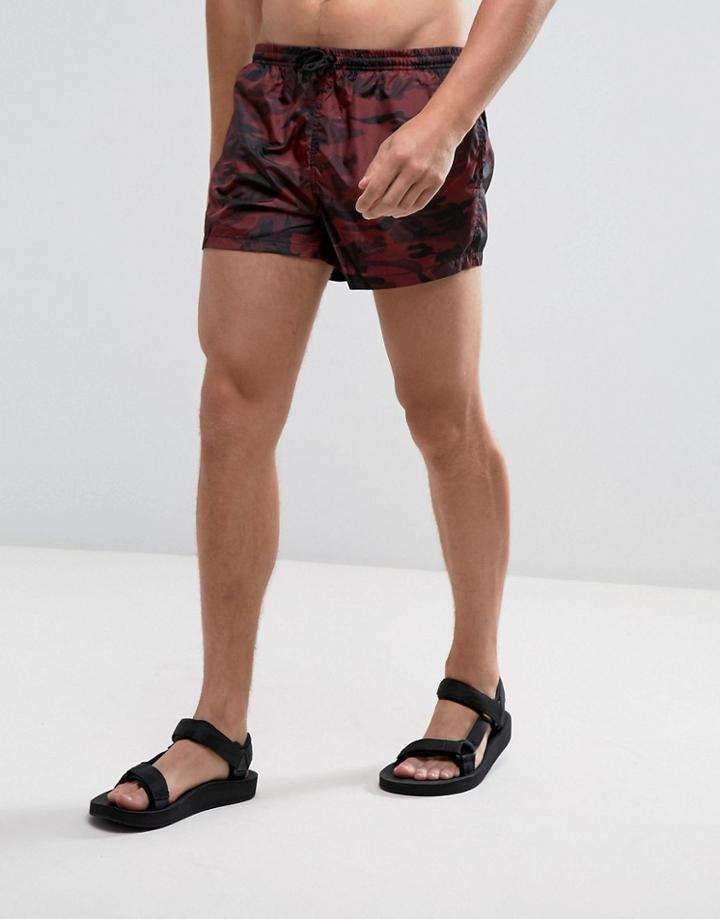 Brave Soul Swim Shorts In Camo Print - Red