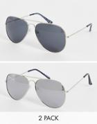 Svnx Two Pack Aviator Sunglasses In Silver And Black-multi