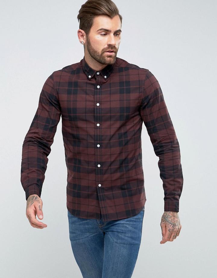 Asos Stretch Slim Check Shirt In Rust - Brown