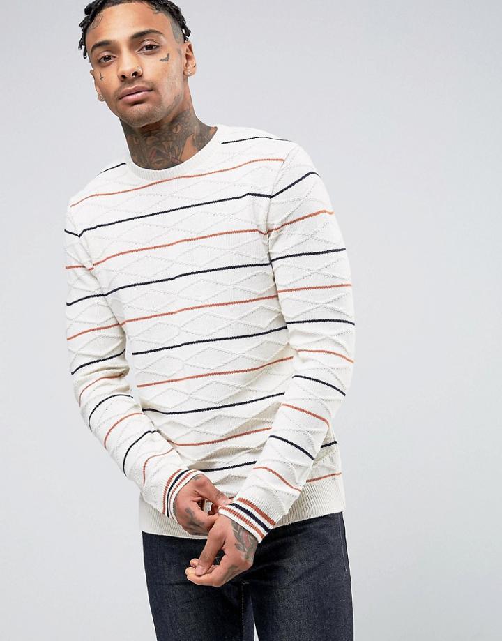 Asos Cable Knit Sweater With Stripes - Cream