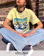 Reclaimed Vintage Inspired Crop T Shirt With Car Print In Yellow