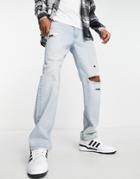 Asos Design Cone Mill Denim Straight Leg 'american Classic' Jeans In Mid Wash-blue