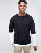 Asos Oversized Long Sleeve T-shirt With Like No Other Print And Rib Double Layer Effect - Black