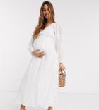 Asos Design Maternity Lace Insert Wrap Maxi Dress In White