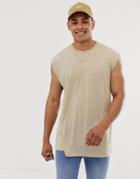 Asos Design Oversized Sleeveless T-shirt In Linen Mix In Beige - Beige