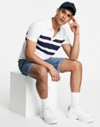 Polo Ralph Lauren Golf Icon Logo Yarn Dyed Chest Stripe Performance Pique Polo In White/french Navy