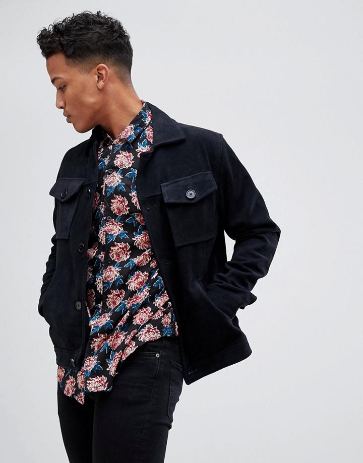 Barney's Originals Suede Western Pocket Jacket - Navy