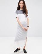Asos Knitted Column Dress In Color Block - Mono
