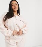 Saint Genies Plus Boucle Gold Button Trucker Jacket In Pink Fleck