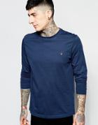 Farah Long Sleeve T-shirt With F Logo In Reg Fit - Navy