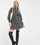 Asos Design Maternity Belted Mini Shirt Dress In Mono Boucle-multi