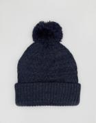Asos Bobble Beanie With Diagonal Cable - Blue