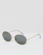 Asos 90s Oval Metal Sunglasses In Gold - Silver